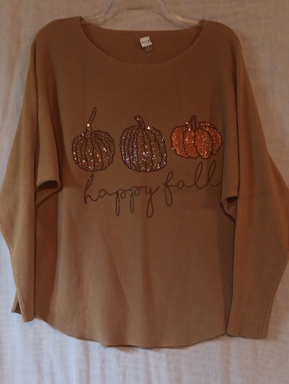 Vila Milano "Happy Fall" Pumpkin Sequin Sweater. Size Large
